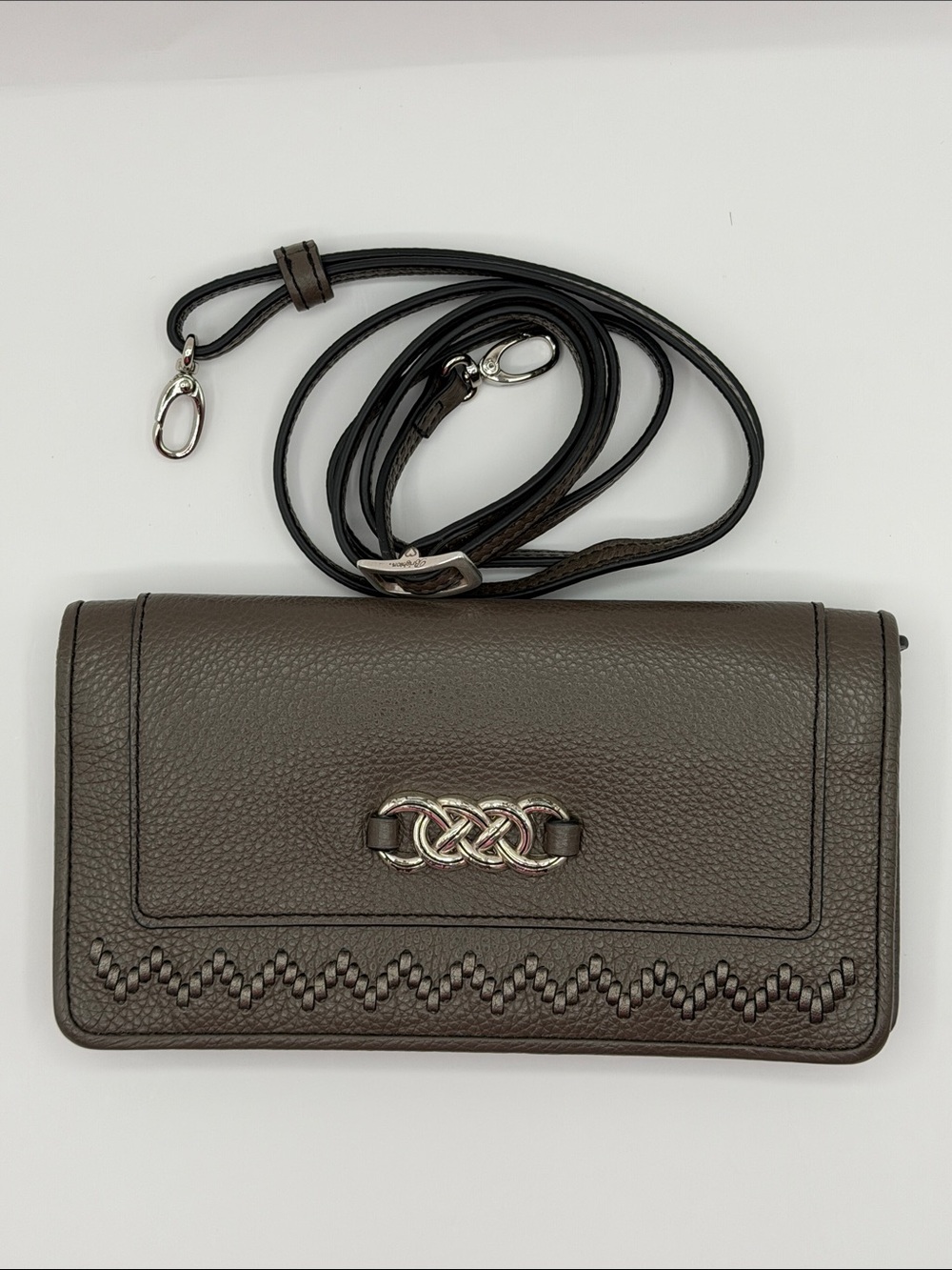 Retired Brighton Interok Pewter Wallet with Adjustable CrossBody strap